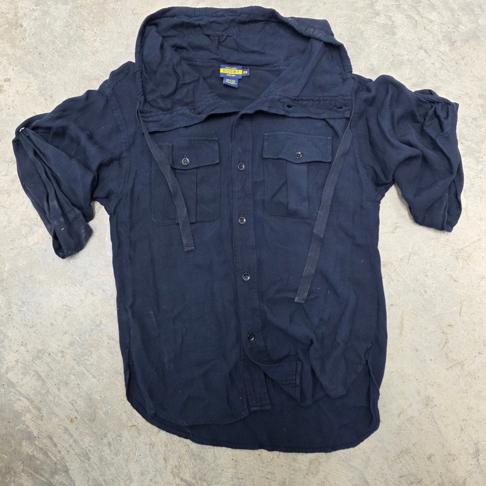 Ralph Lauren Rugby Navy Blue Hooded Button Up Shirt XS‎